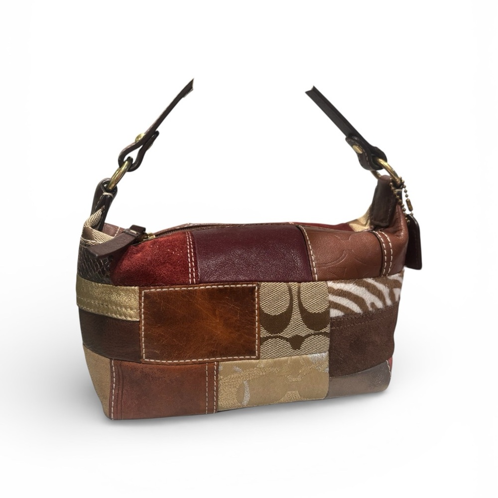 Y2K Coach Holiday Patchwork Demi Hobo Handbag Suede Signature Small Mini Purse